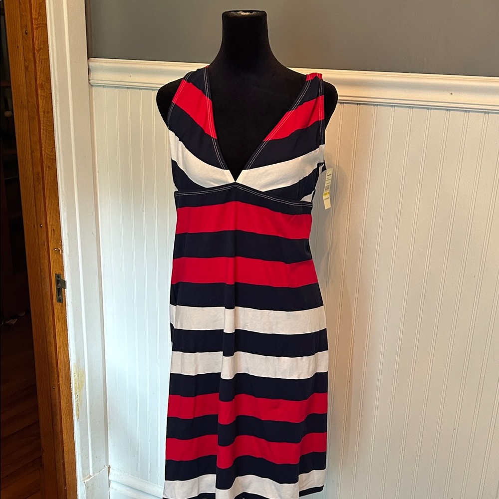 Tommy Bahama Red and Blue Striped Midi Dress